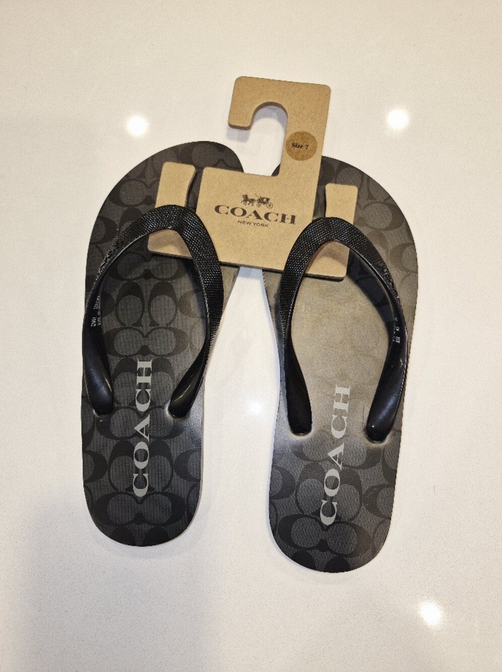 COACH Men’s Black Signature Print Flip Flops Size 7